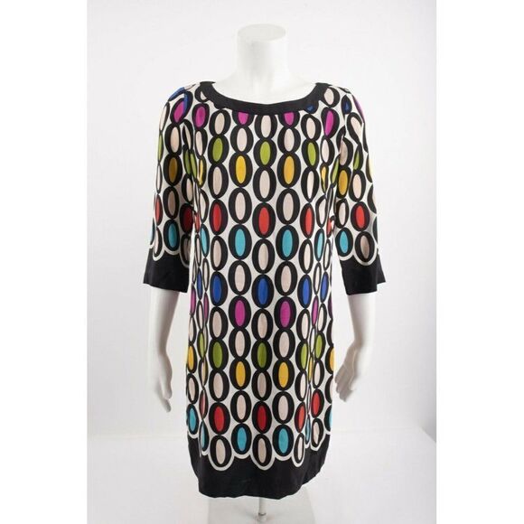 Trina Turk Women Shift Dress Oval Ronson Size 4 100% Silk 3/4 sleeves Colorful - Picture 2 of 7
